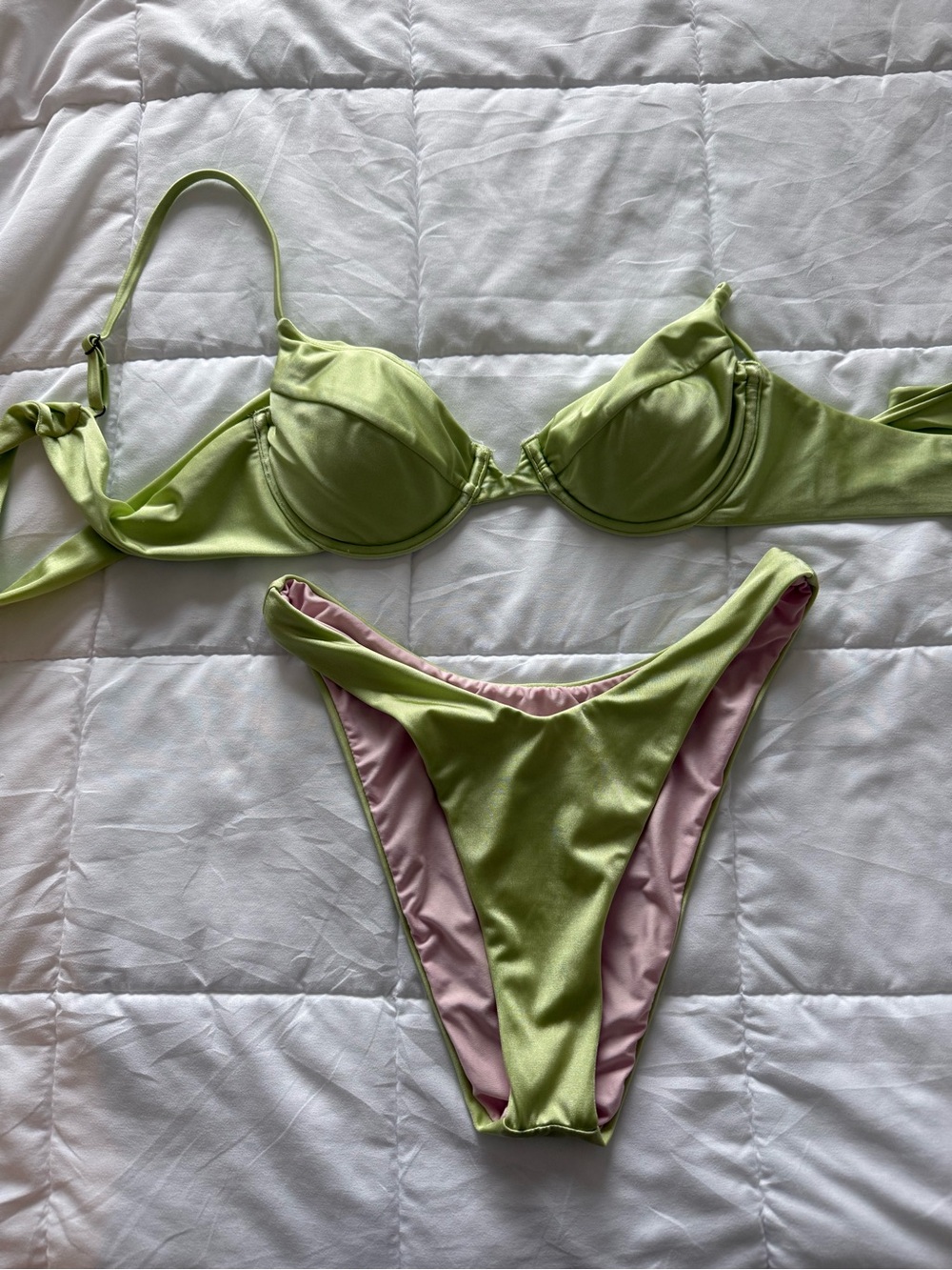 Lime Satin Underwire Bikini Set - Women Intimates & Sleepwear